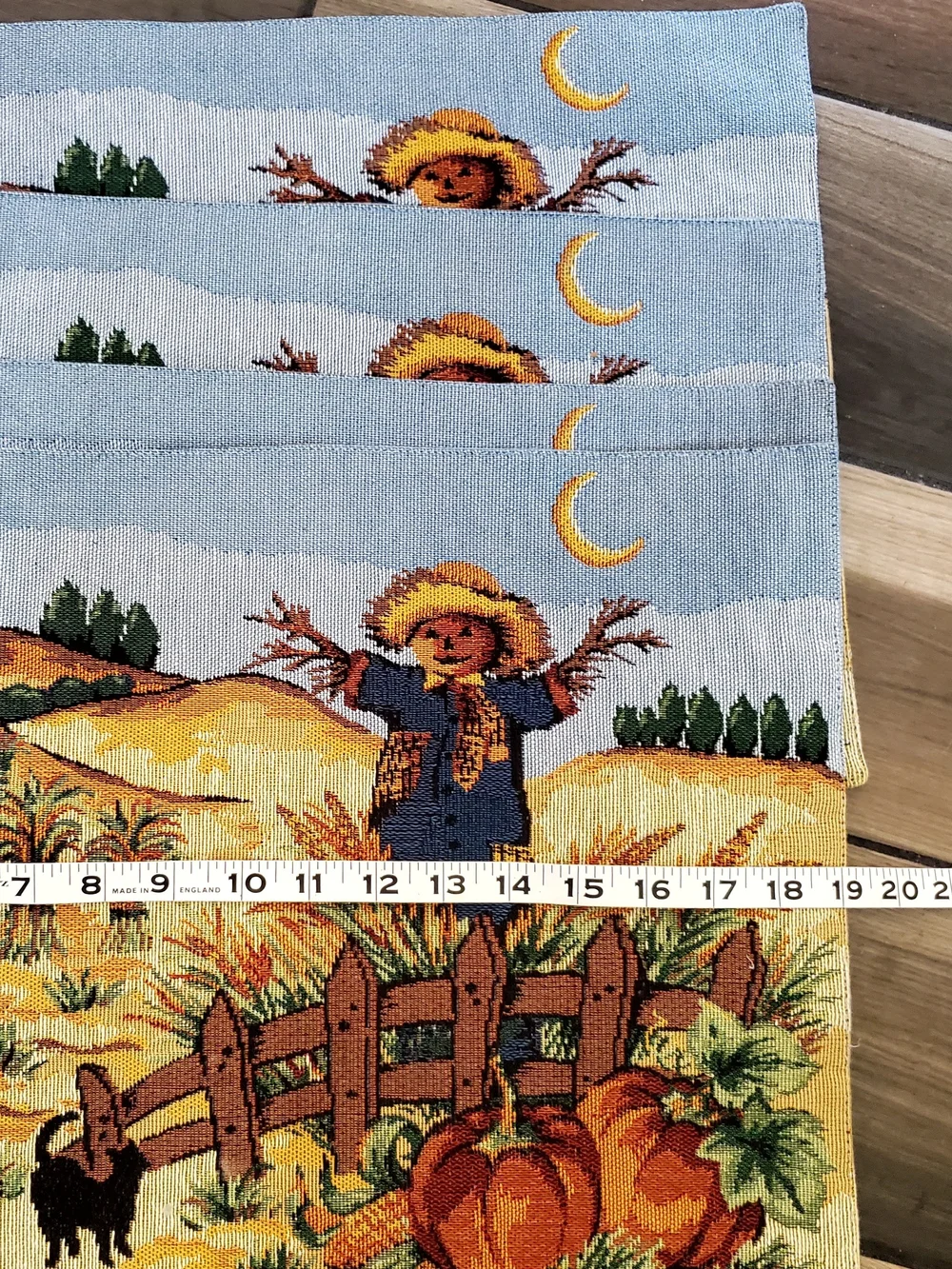 Autumn Harvest Scarecrow Decorative Placemat Set of 4 - Blue and Gold NEW
